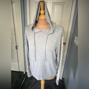 Flora Nikrooz Gray Lounge Hoodie with Heart Lace Accent Sleeves
